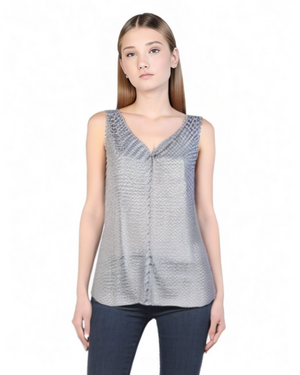 Nautica Navy Blue & White Geometrical Sleeveless Tank